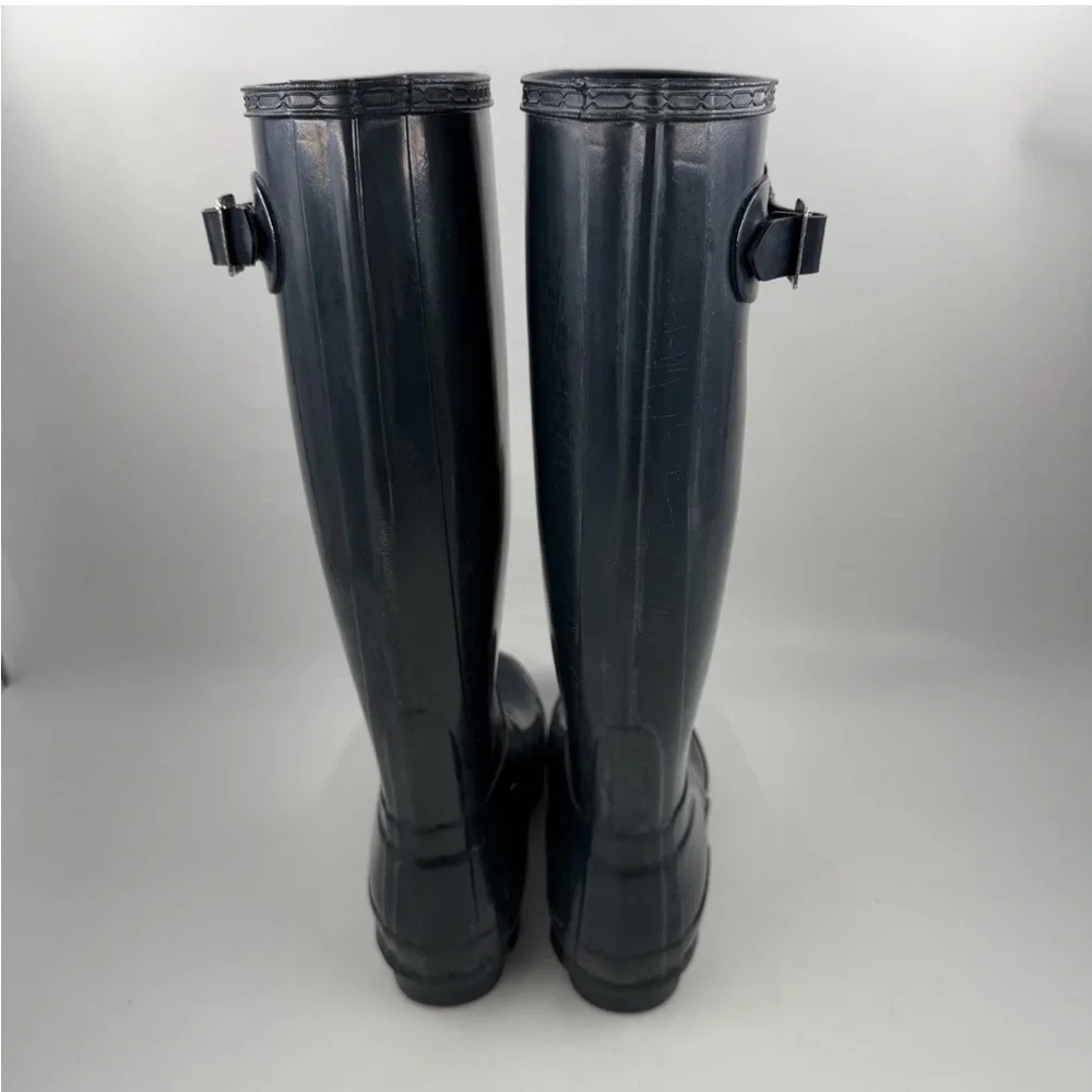 Hunter Women’s Original Tall Gloss Rain Boots-SZ 6-Blue Natural Rubber “Wellies”